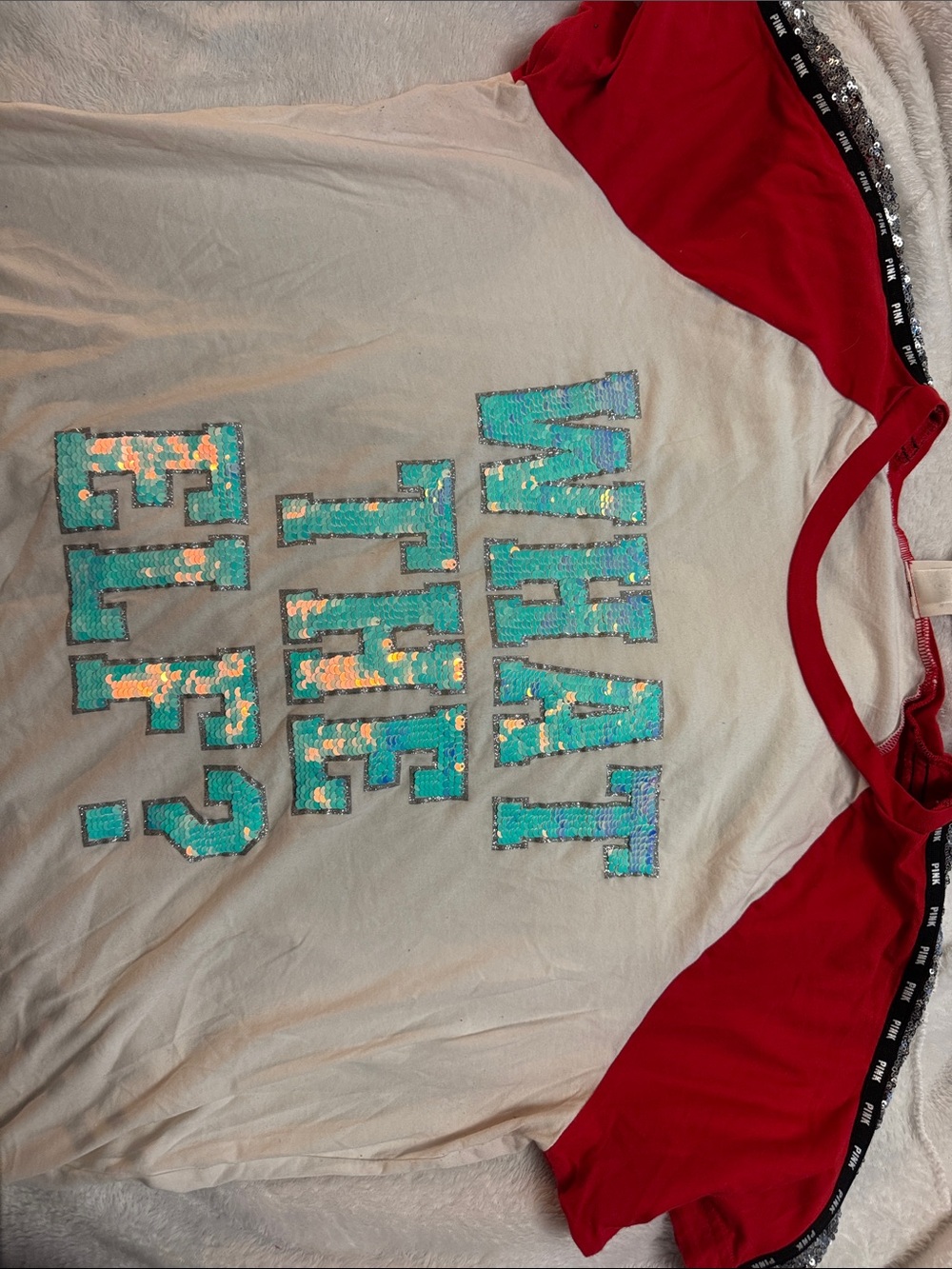 PINK Victoria's Secret Red and White Striped Tee Christmas - what the elf